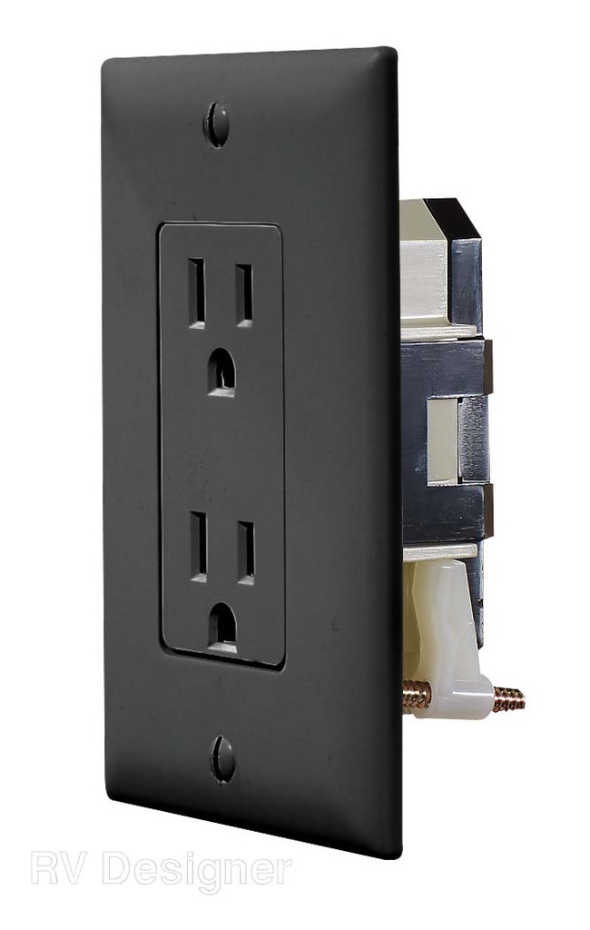 Self Contained Receptacle, 125VAC, Dual Décor Receptacle, With Cover Plate, Black
