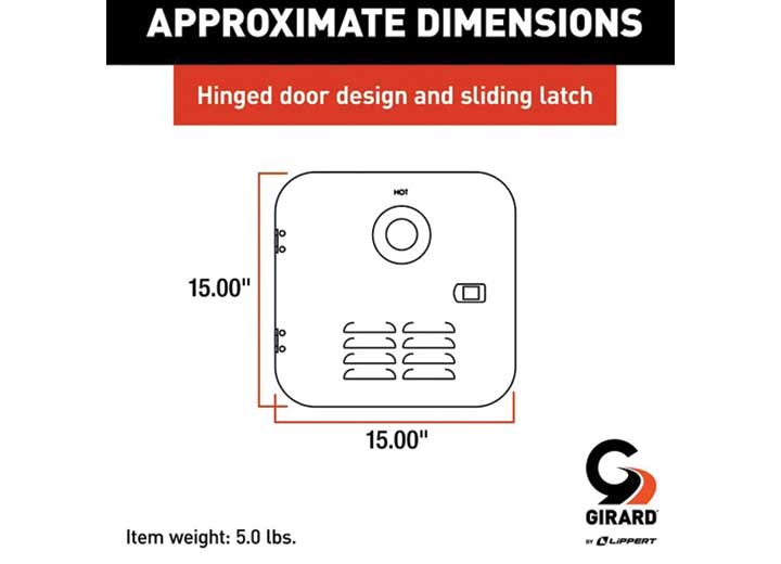 Water Heater Access Door, Girard ®, Replacement For Suburban 6 Gallon Water Heater, Latch Closing, Black