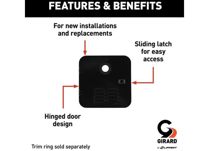 Water Heater Access Door, Girard ®, Replacement For Suburban 6 Gallon Water Heater, Latch Closing, Black