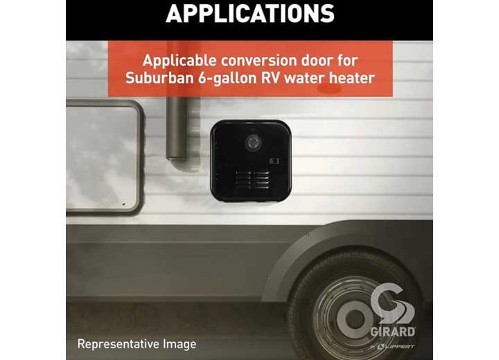 Water Heater Access Door, Girard ®, Replacement For Suburban 6 Gallon Water Heater, Latch Closing, Black