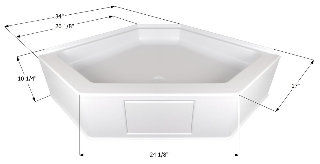 34" Neo Angle Shower Pan, Polar White