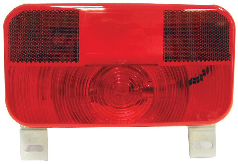 Trailer Light, Stop/ Turn/ Tail Light, Incandescent Bulb, Rectangular Round Corner, Red; 8-9/16" Length x 4-5/8" Width, With Reflex/ Plate Mounting Bracket, Non-Submersible
