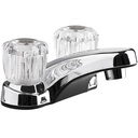 Lavatory Faucet, Single Piece 4 Inch Deck Mount, 2 Clear Crystal Acrylic Knob Handle, Chrome Plated/ Plastic