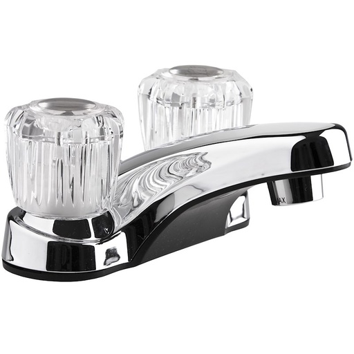 [DF-PL700A-CP] Lavatory Faucet, Single Piece 4 Inch Deck Mount, 2 Clear Crystal Acrylic Knob Handle, Chrome Plated/ Plastic
