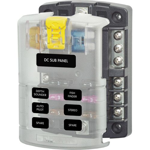 [CA-5025B-BSS] Fuse Block ST Blade 6 circuit w/negative bus and cover